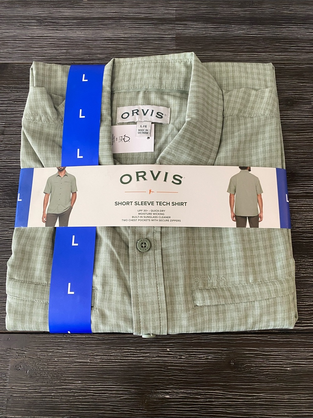 Orvis Tech Shirt Casual Green Check Button Up Short Sleeve Green